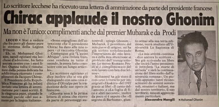Ritaglio stampa dedicato a Ghonim Mohamed